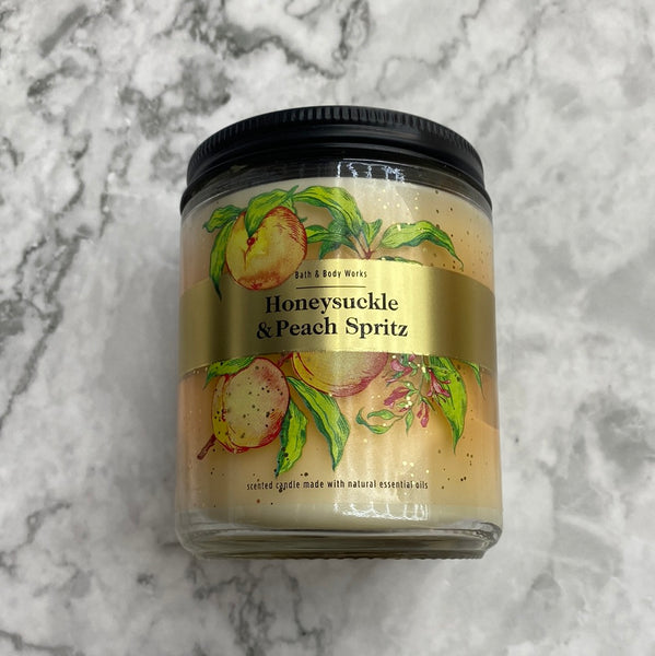 Bath & Body Works HONEYSUCKLE & PEACH SPRITZ single-wick Candle 7 oz / 198 g