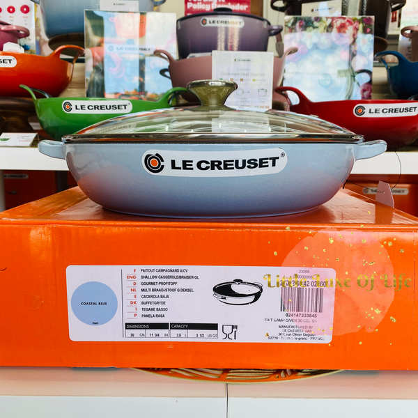 Le Creuset Traditional Braiser with Glass Lid 3.5qt 30cm - COASTAL BLUE