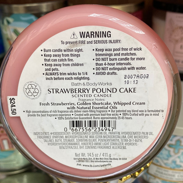 Bath & Body Works STRAWBERRY POUND CAKE 3-wick Candle 14.5 oz / 411 g