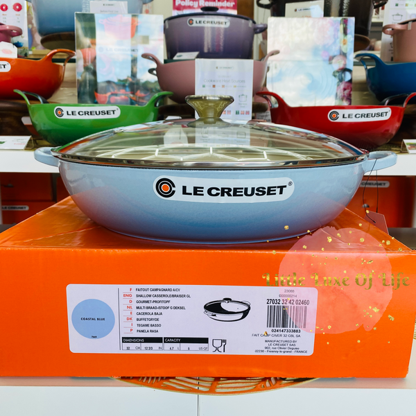 Le Creuset Traditional Braiser with Glass Lid 5qt 32cm - COASTAL BLUE