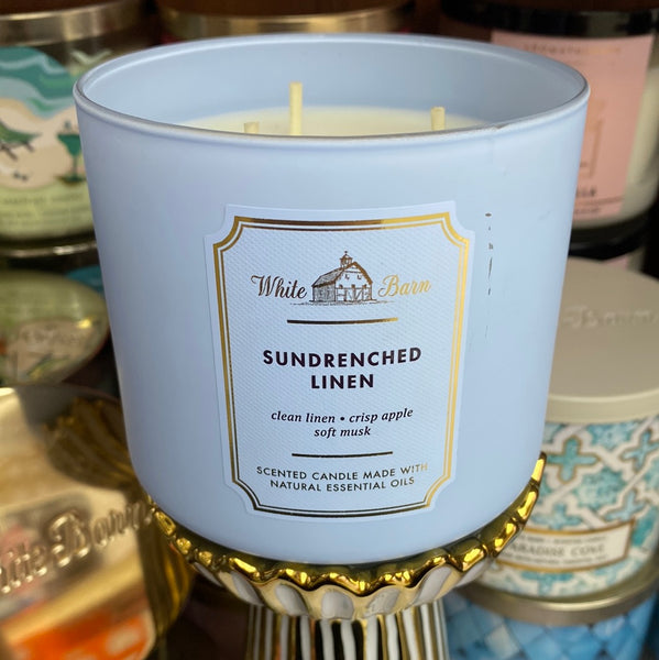 Bath & Body Works 🇺🇸 SUN-DRENCHED LINEN 3-wick Candle 14.5 oz / 411 g