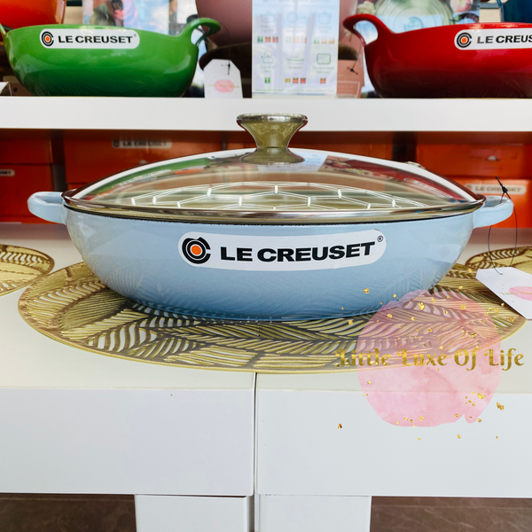 Le Creuset Traditional Braiser with Glass Lid 3.5qt 30cm - COASTAL BLUE