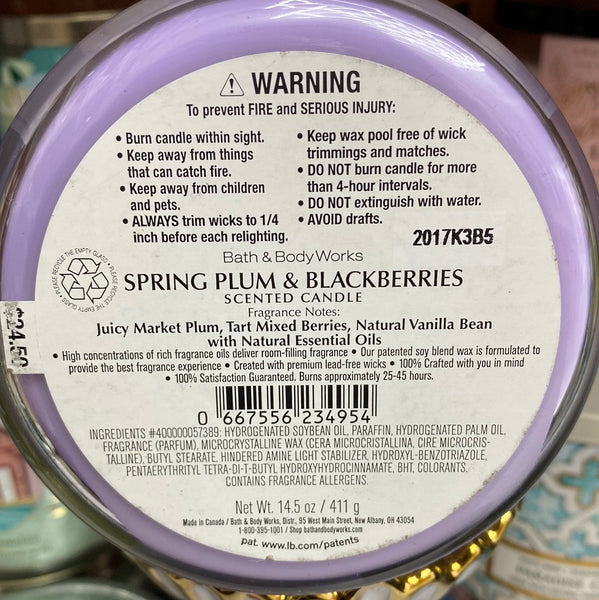 Bath & Body Works SPRING PLUM & BLACKBERRIES 3-wick Candle 14.5 oz / 411 g