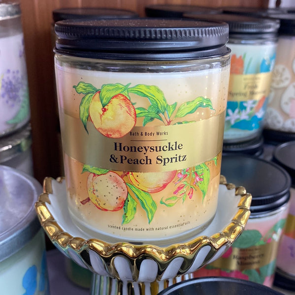 Bath & Body Works HONEYSUCKLE & PEACH SPRITZ single-wick Candle 7 oz / 198 g