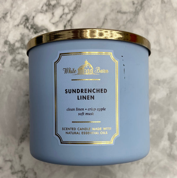 Bath & Body Works 🇺🇸 SUN-DRENCHED LINEN 3-wick Candle 14.5 oz / 411 g