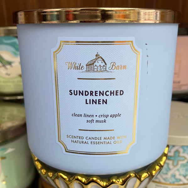 Bath & Body Works 🇺🇸 SUN-DRENCHED LINEN 3-wick Candle 14.5 oz / 411 g