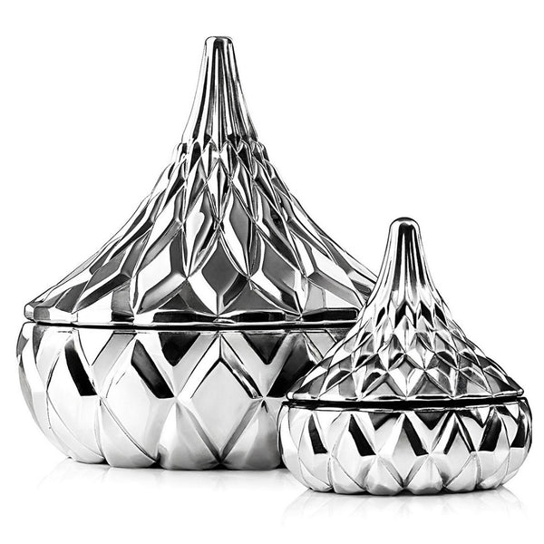 GODINGER Hershey's Kisses Electroplated Candy Dish with Gift Box, Set of 2 - SILVER