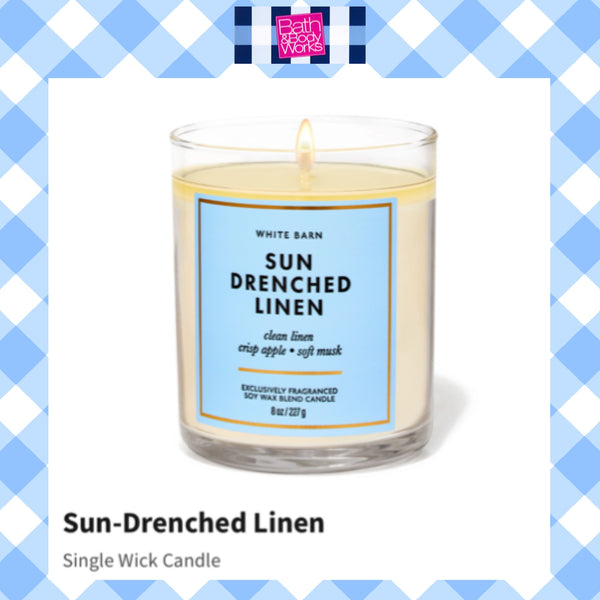 Bath & Body Works 🇺🇸 SUN-DRENCHED LINEN single-wick Candle 7 oz / 198g