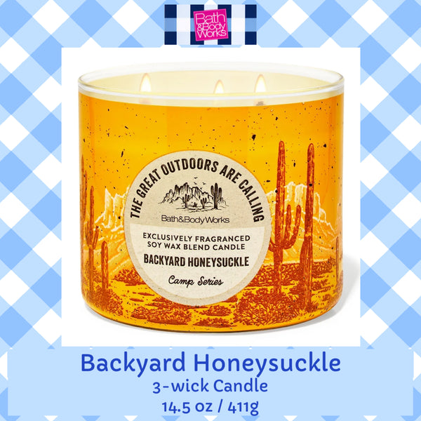 Bath & Body Works 🇺🇸 BACKYARD HONEYSUCKLE 3-wick Candle 14.5 oz / 411 g