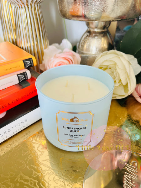 Bath & Body Works 🇺🇸 SUN-DRENCHED LINEN 3-wick Candle 14.5 oz / 411 g