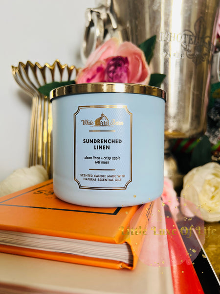 Bath & Body Works 🇺🇸 SUN-DRENCHED LINEN 3-wick Candle 14.5 oz / 411 g