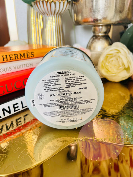 Bath & Body Works 🇺🇸 SUN-DRENCHED LINEN 3-wick Candle 14.5 oz / 411 g