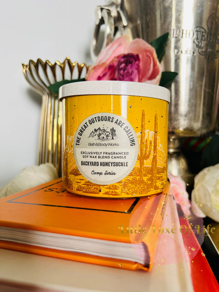 Bath & Body Works 🇺🇸 BACKYARD HONEYSUCKLE 3-wick Candle 14.5 oz / 411 g