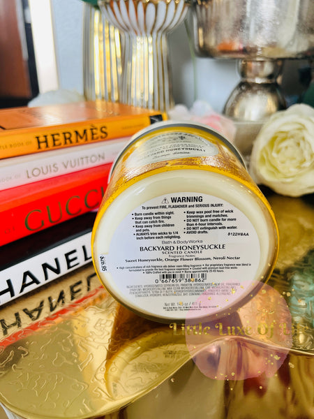 Bath & Body Works 🇺🇸 BACKYARD HONEYSUCKLE 3-wick Candle 14.5 oz / 411 g