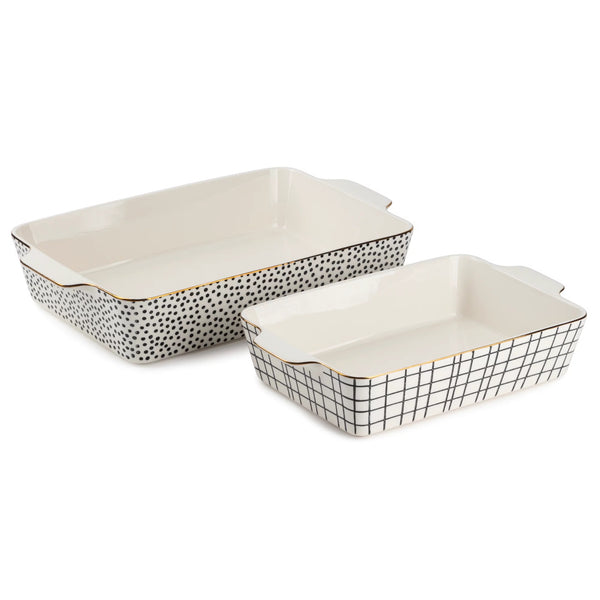 Thyme & Table Stoneware Rectangular Baker, Baking Dish, Black & White Dot, 2-Piece Set