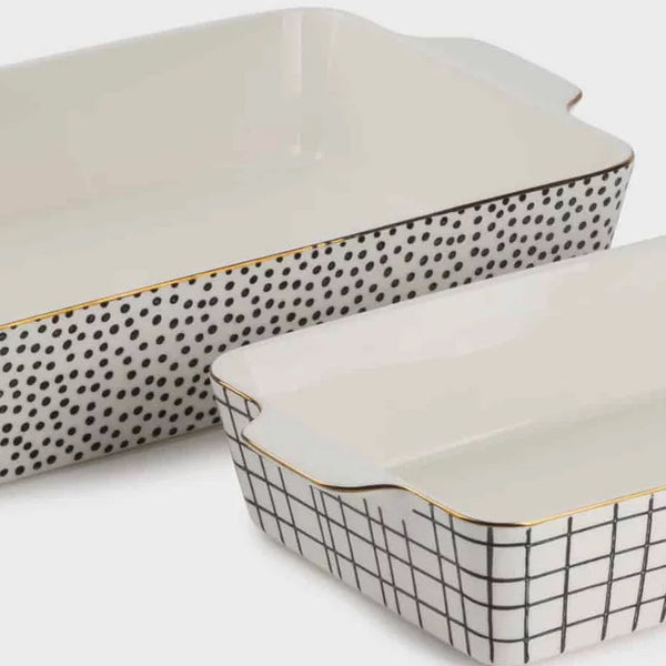 Thyme & Table Stoneware Rectangular Baker, Baking Dish, Black & White Dot, 2-Piece Set