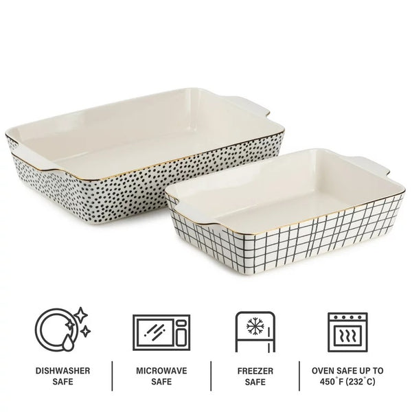 Thyme & Table Stoneware Rectangular Baker, Baking Dish, Black & White Dot, 2-Piece Set