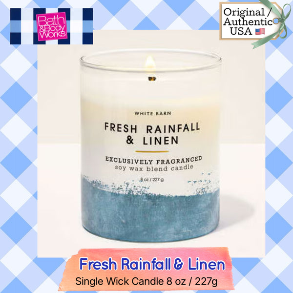 Bath & Body Works 🇺🇸 FRESH RAINFALL & LINEN single-wick Candle 8 oz / 227g
