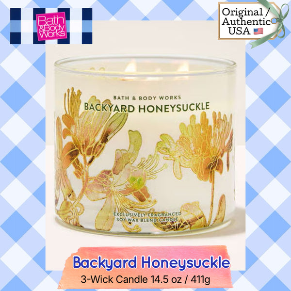 Bath & Body Works 🇺🇸 BACKYARD HONEYSUCKLE 3-wick Candle 14.5 oz / 411 g (B)