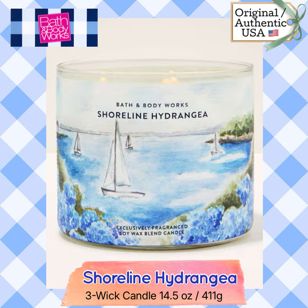 Bath & Body Works 🇺🇸 SHORELINE HYDRANGEA 3-wick Candle 14.5 oz / 411 g