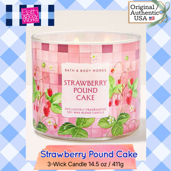 Bath & Body Works 🇺🇸 STRAWBERRY POUND CAKE 3-wick Candle 14.5 oz / 411 g