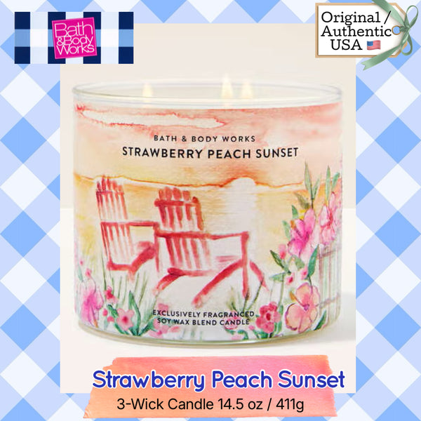 Bath & Body Works 🇺🇸 STRAWBERRY PEACH SUNSET 3-wick Candle 14.5 oz / 411 g