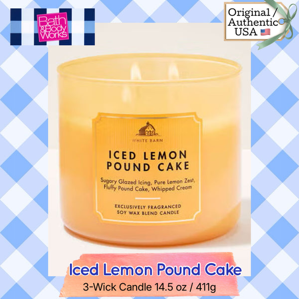 Bath & Body Works 🇺🇸 ICED LEMON POUND CAKE 3-wick Candle 14.5 oz / 411 g