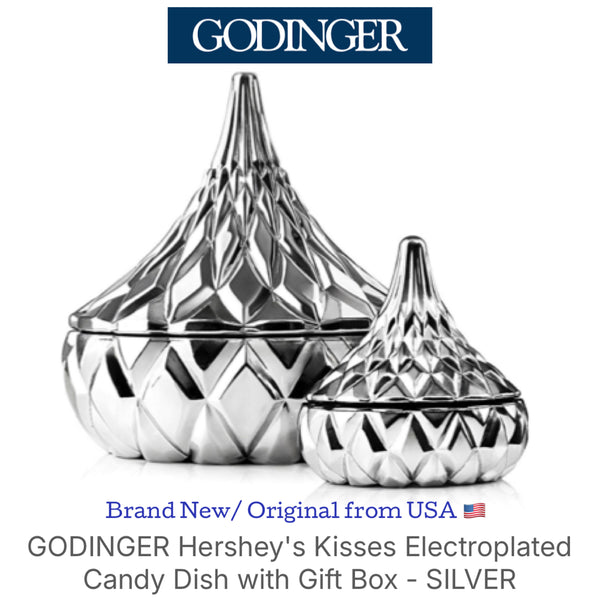 GODINGER Hershey's Kisses Electroplated Candy Dish with Gift Box, Set of 2 - SILVER