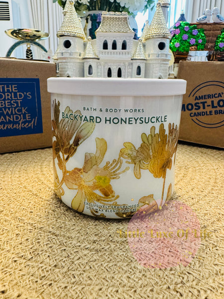 Bath & Body Works 🇺🇸 BACKYARD HONEYSUCKLE 3-wick Candle 14.5 oz / 411 g (B)