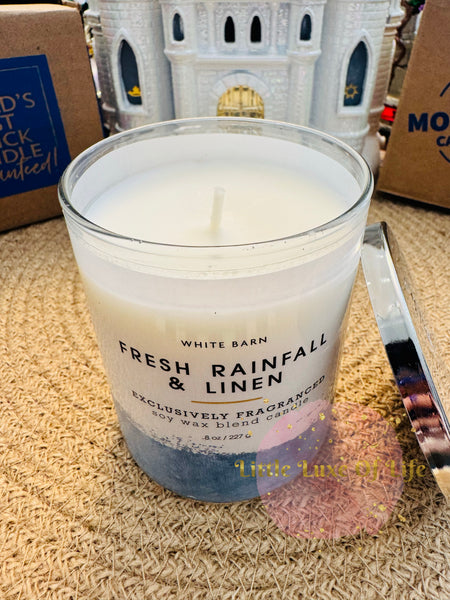 Bath & Body Works 🇺🇸 FRESH RAINFALL & LINEN single-wick Candle 8 oz / 227g