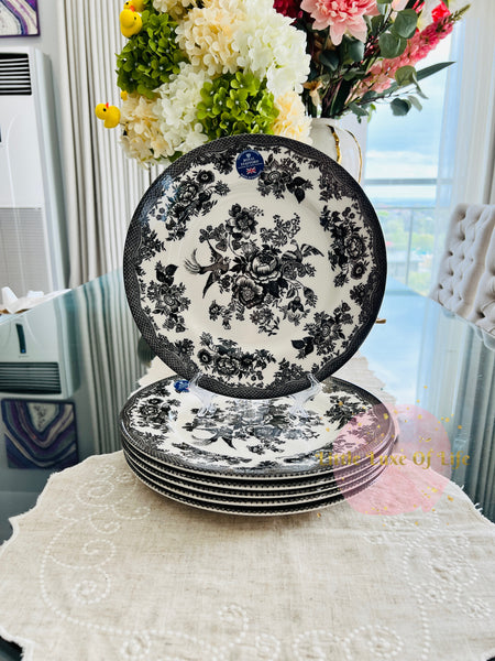 Royal Stafford Ceramic Asiatic Pheasant Dinner Plates 11" inches, 6pc set - BLACK