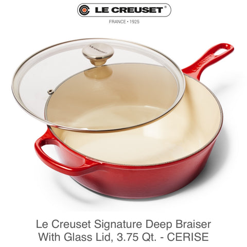 Le Creuset Signature Deep Braiser With Glass Lid, 3.75 Qt. - CERISE