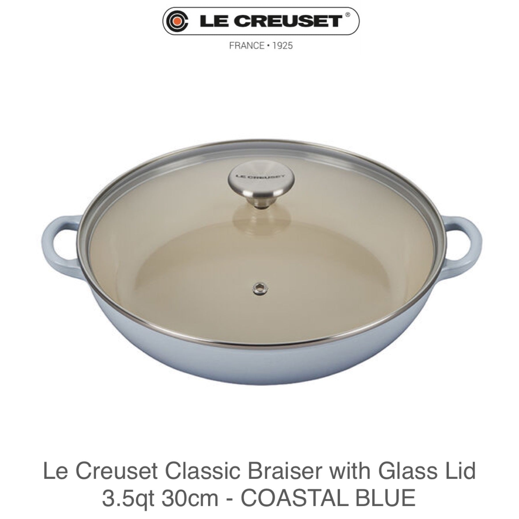 Le Creuset Traditional Braiser with Glass Lid 3.5qt 30cm - COASTAL BLUE