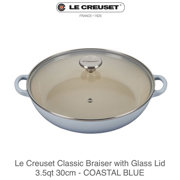 Le Creuset Traditional Braiser with Glass Lid 3.5qt 30cm - COASTAL BLUE