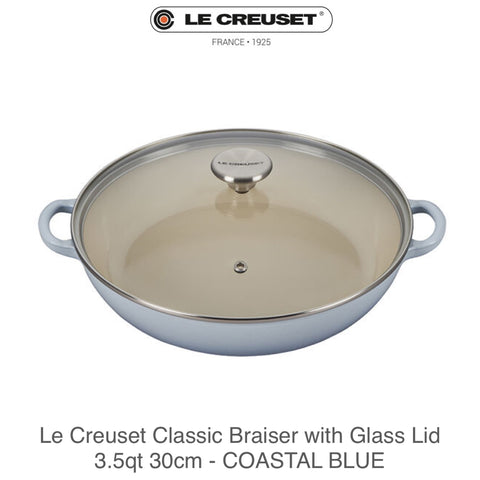 Le Creuset Traditional Braiser with Glass Lid 3.5qt 30cm - COASTAL BLUE