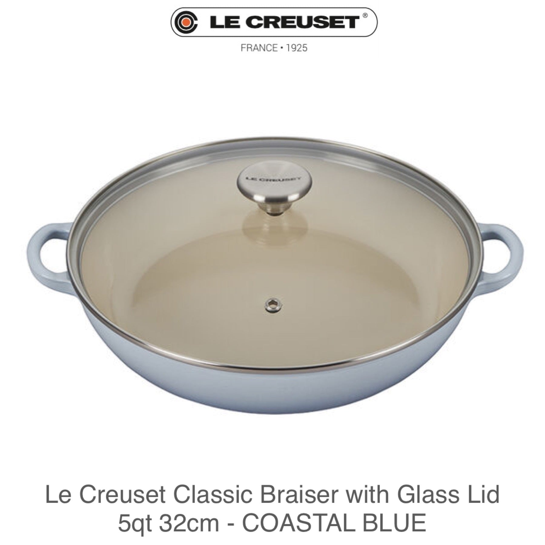 Le Creuset Traditional Braiser with Glass Lid 5qt 32cm - COASTAL BLUE