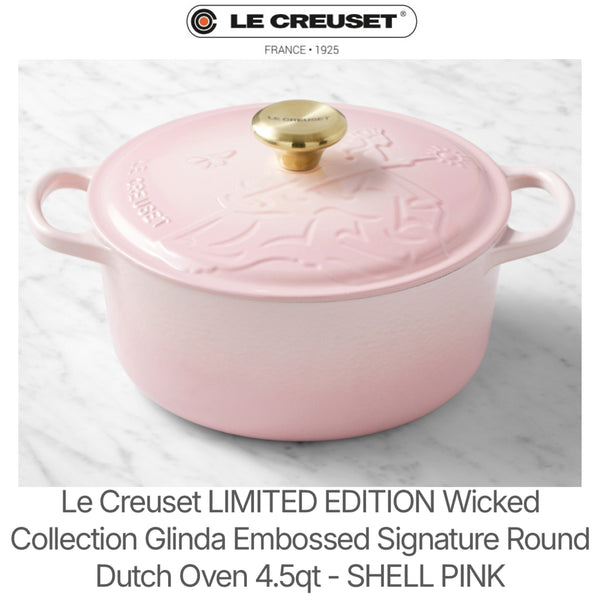 Le Creuset LIMITED EDITION Wicked Collection Glinda Embossed Signature Round Dutch Oven 4.5qt - SHELL PINK