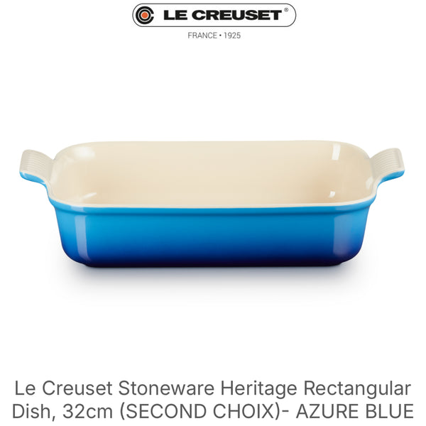 Le Creuset Stoneware Heritage Rectangular Dish, 32cm (SECOND CHOIX)- AZURE BLUE