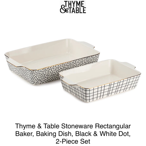 Thyme & Table Stoneware Rectangular Baker, Baking Dish, Black & White Dot, 2-Piece Set