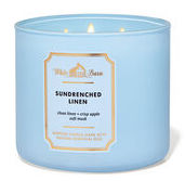 Bath & Body Works 🇺🇸 SUN-DRENCHED LINEN 3-wick Candle 14.5 oz / 411 g