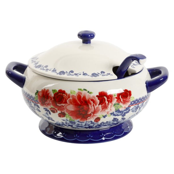 The Pioneer Woman Frontier Rose Cobalt 3.17-Quart Soup Tureen with Ladle