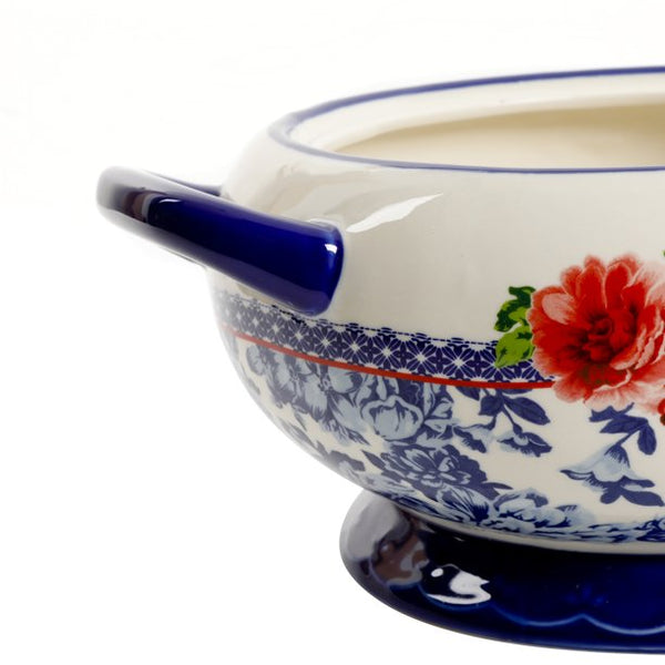 The Pioneer Woman Frontier Rose Cobalt 3.17-Quart Soup Tureen with Ladle