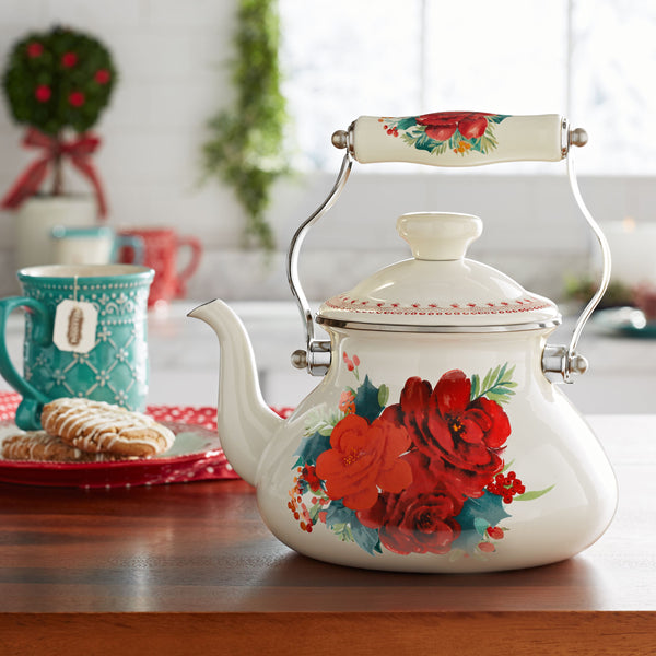 The Pioneer Woman Tea Kettle, Cheerful Rose, 1.9 Quarts