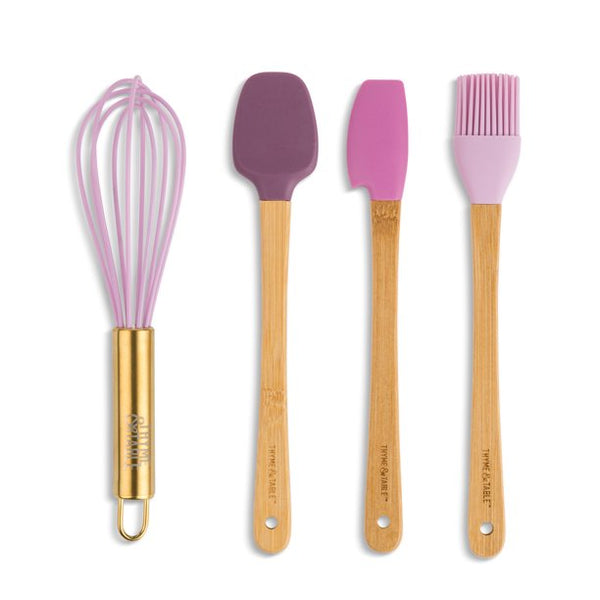 Thyme & Table Mini Kitchen Utensil Set with Whisk, Spatula, Mini Loaf Pan, Cupcake Liners, 11 Pieces - LAVENDER