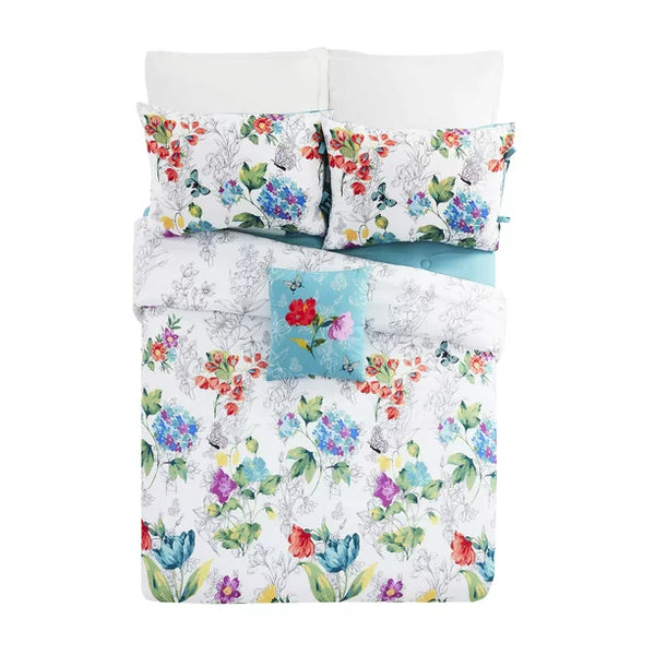 The Pioneer Woman Teal Polyester Blooming Bouquet 4 Piece Comforter Set, King