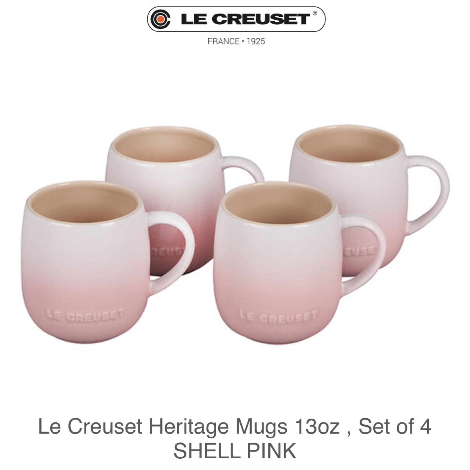 Le Creuset Heritage Stoneware Mugs 13-Oz., Set of 4 - SHELL PINK