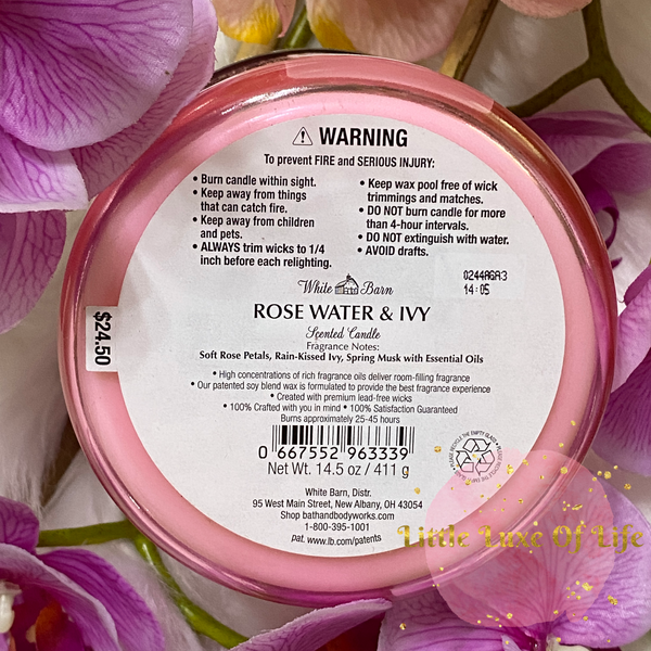 Bath & Body Works 🇺🇸 ROSE WATER IVY 3-wick Candle 14.5 oz / 411 g