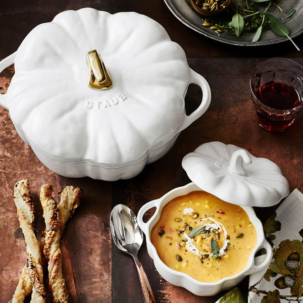 Staub Enameled Cast Iron Pumpkin Cocotte 3.5QT -WHITE